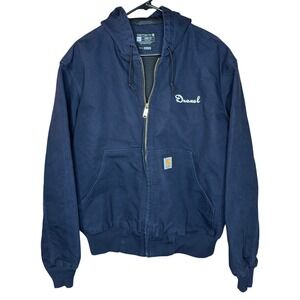 Carhartt Mens Loose Fit J131 Full Zip Hooded Work Jacket Navy Embroidered L